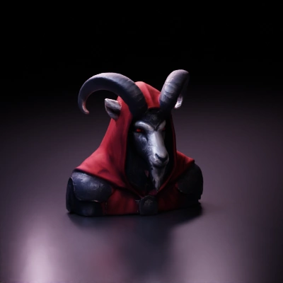 Demonic goat-headed figure draped in a hooded robe.