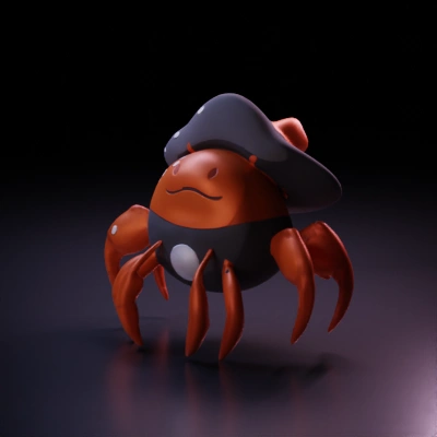 Crab-like character with mushroom top, cartoon style.