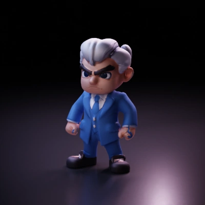 Yair Lapid as a Brawl Stars character, Shiny, expensive shoes and perfectly tailored pants, blue elegant suit , long shot, T pose stance, toon shader, 3d mode, back light, white background