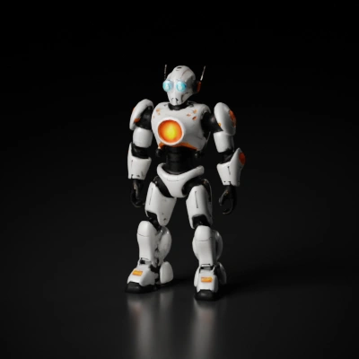 Humanoid robot, futuristic design, glowing details.