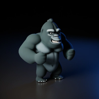 Cartoonish muscular gorilla with fierce expression.