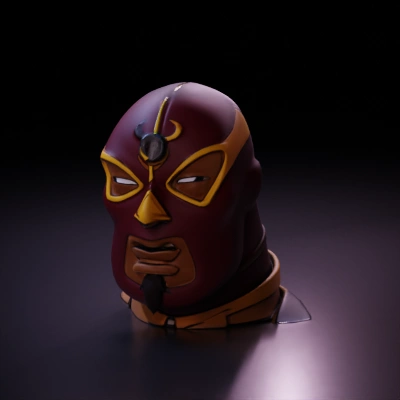 Masked man with facial hair.