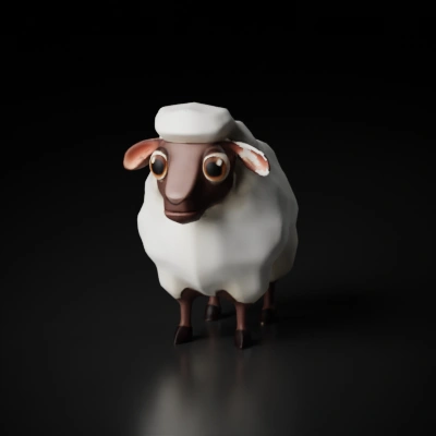 Cartoon sheep with innocent expression.
