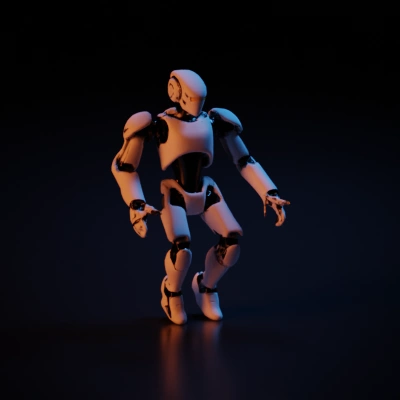 Humanoid robot with articulated joints, sci-fi style.