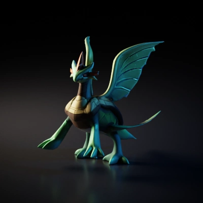 Dragon-like creature with insect wings, turtle-like shell.