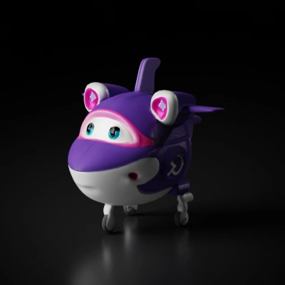 Cute toy airplane with animal features, wings, and wheels.