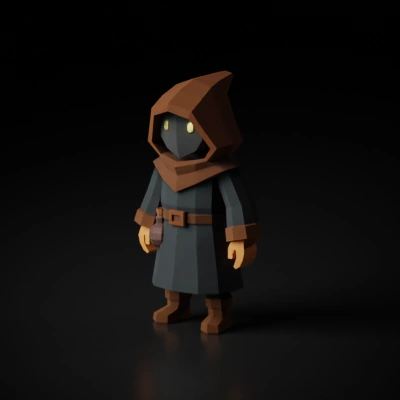 hooded robed figure with glowing eyes.