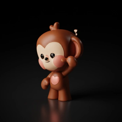 Cute teddy bear-like character with waving hand.