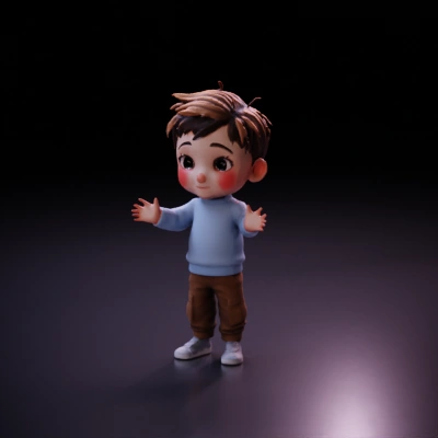 cartoon child with outstretched arms.