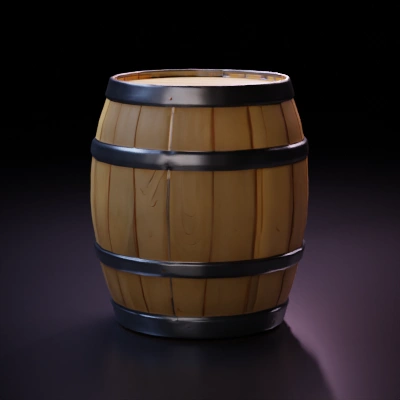Wooden storage barrel, metal bands, simple design.