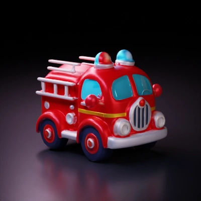 Cartoon fire truck, exaggerated design, cute style.
