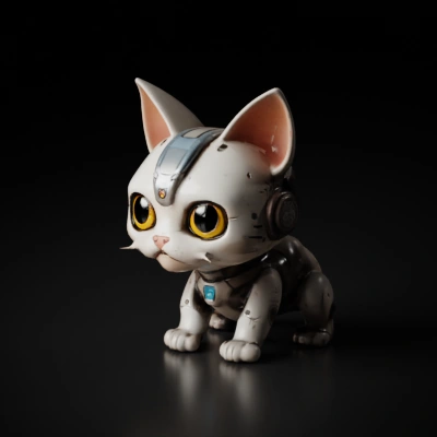Robot cat, futuristic and cybernetic, adorable appearance.