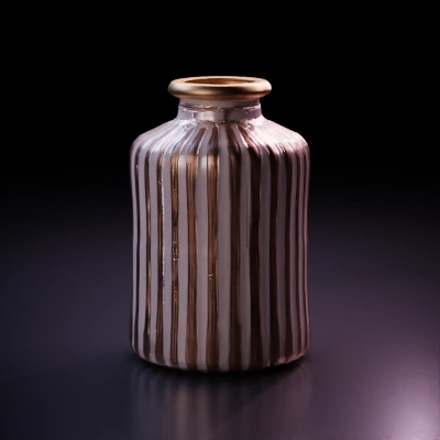 Glass bottle with vertical ridges.