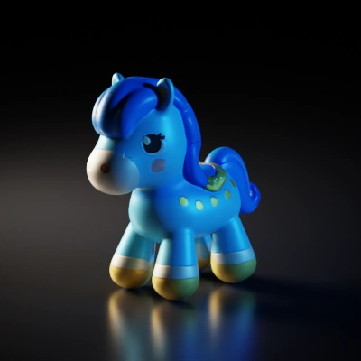 Cute toy horse with round body and details.