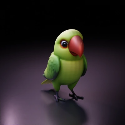 Cartoon parrot with large beak, small feet.