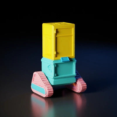 3D printer on tracked base. symmetric geometry, sharp edges, complex geometry