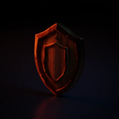 Wooden shield with central emblem.