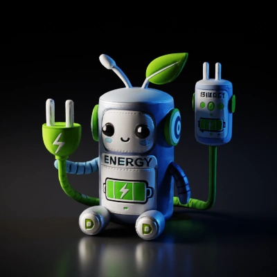 Plush doll with new energy battery icon.