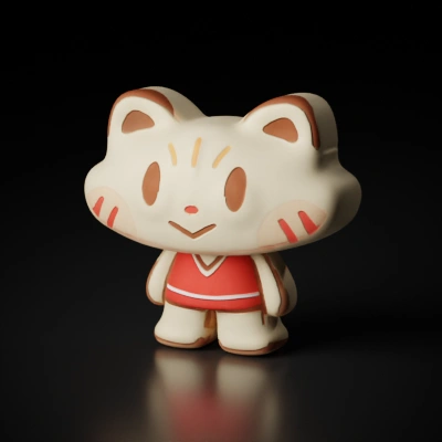 Cute cartoon-style cat character, standing, wearing a red shirt.