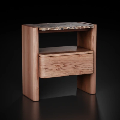 Wooden nightstand with marble top.