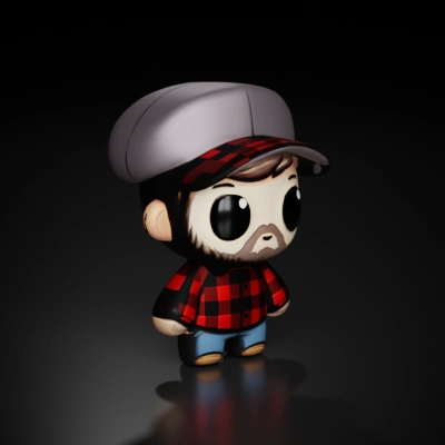 Cartoon bearded man, checkered shirt, wearing a hat.