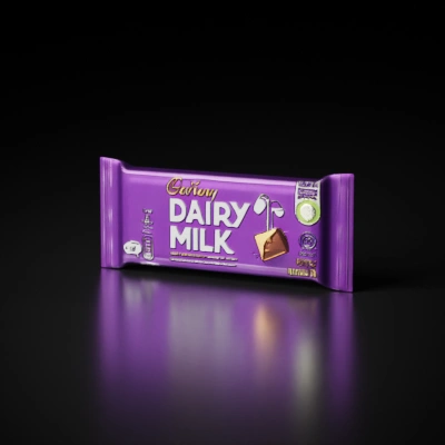 Cadbury Dairy Milk chocolate bar, branding.