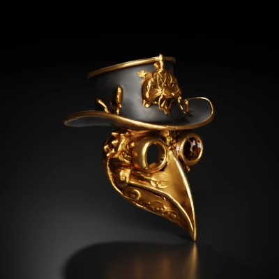 Steampunk mask with intricate details, long beak, gear decorations.