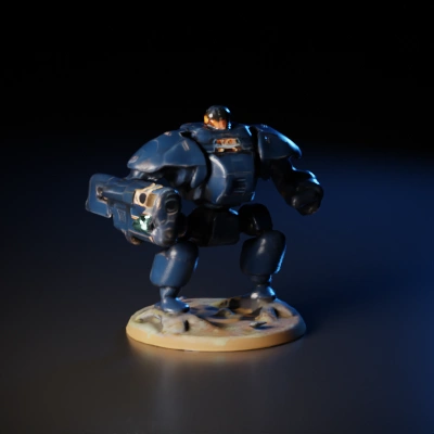 Mech with cannons, miniature wargaming model.