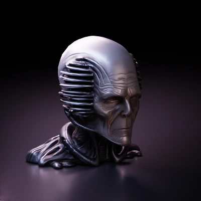 Elder humanoid alien with intricate head designs.