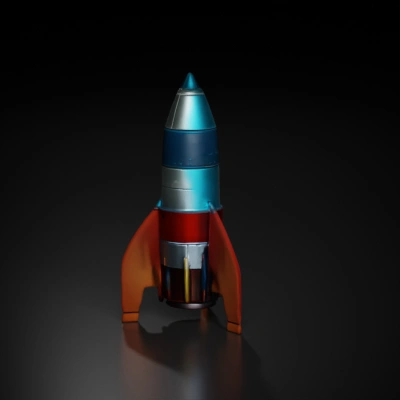 Retro rocket ship, sleek design, minor details.