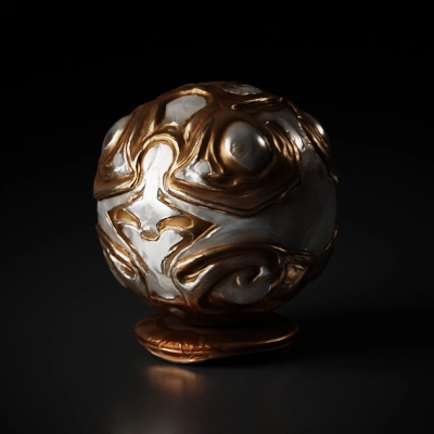 Ornate marble sphere with intricate carvings.