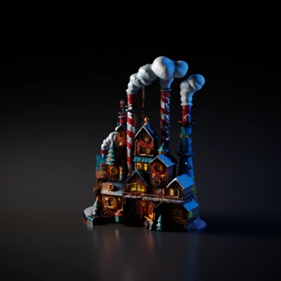 festive candy-themed factory.