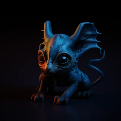 Small creature with large eyes and intricate body details.