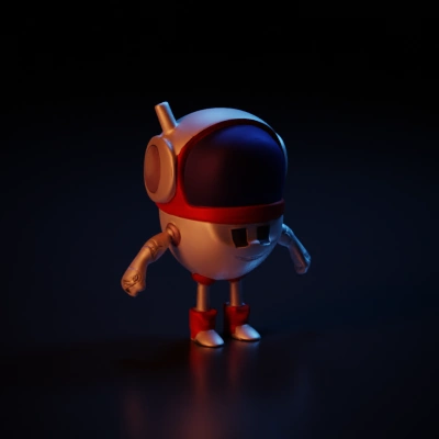Astronaut character, round helmet, cartoon.