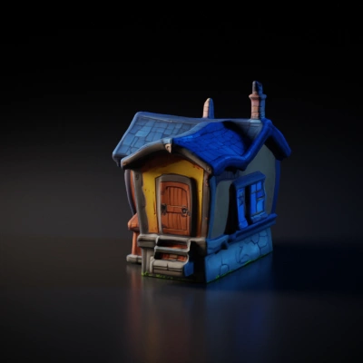 Small, cozy fantasy cottage with detailed elements.