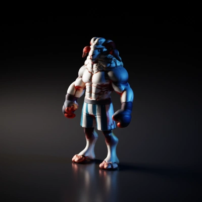 Ram humanoid figure, muscular, boxing gloves.