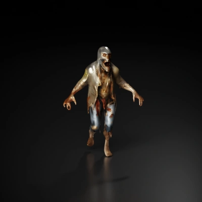 Terrifying undead zombie with ripped clothes.