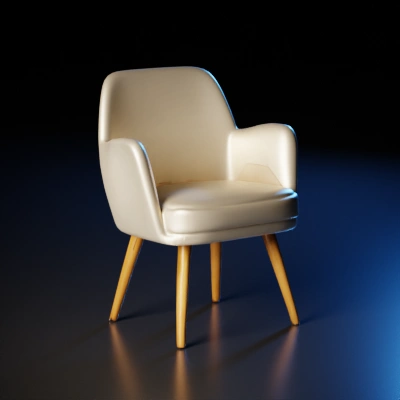 Modern minimalist armchair, wooden legs.