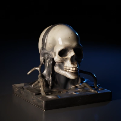 Human skull with tangled roots.
