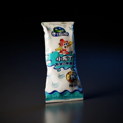 Inflatable food packaging, animated mascot.