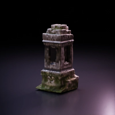 Ancient moss-covered stone pedestal, intricate design.