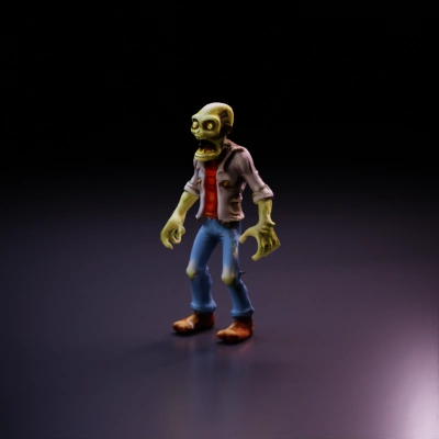 Zombie with tattered clothes, glowing eyes.