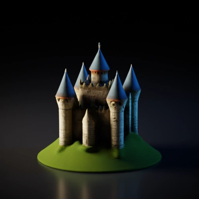 Medieval castle model, turrets.