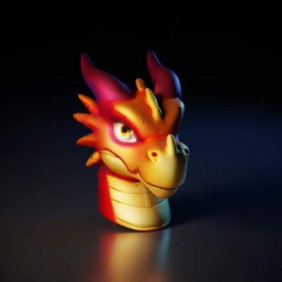 Cartoonish dragon head, slightly turned, animated.