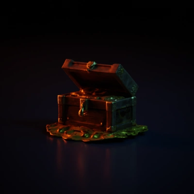 Open treasure chest filled with gold coins.