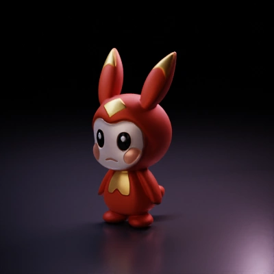 Cute cartoon character, rabbit-like costume, large ears.