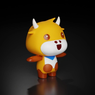 Cartoon bull with big eyes and small horns.