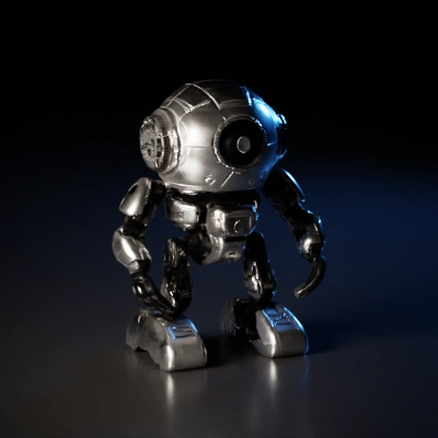 Round-headed robot with mechanical limbs.