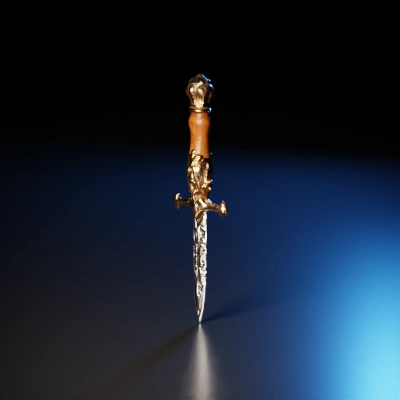 Ornate dagger with detailed carvings.