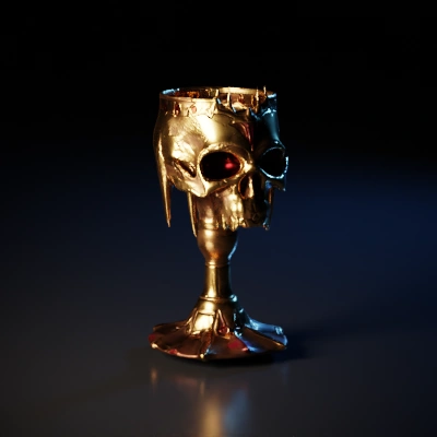 Skull-shaped gothic chalice with gemstone decorations.